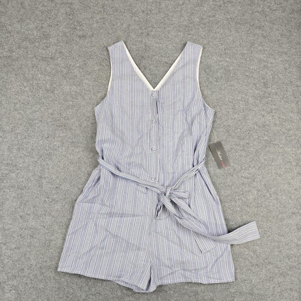 Andree By Unit Romper Womens Small Blue Striped Belted Lined Sleeveless V Neck‎